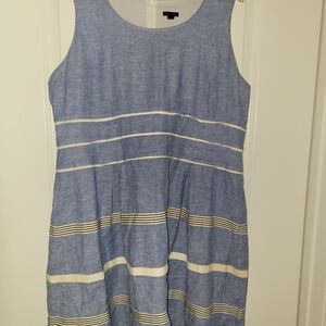 Ann Taylor Blue and Cream Striped Linen Midi Dress Size 18